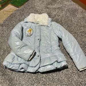 DISNEY STORE GIRLS CINDERELLA SPARKLE BLUE/WHITE PUFFER JACKET 9/10 Note